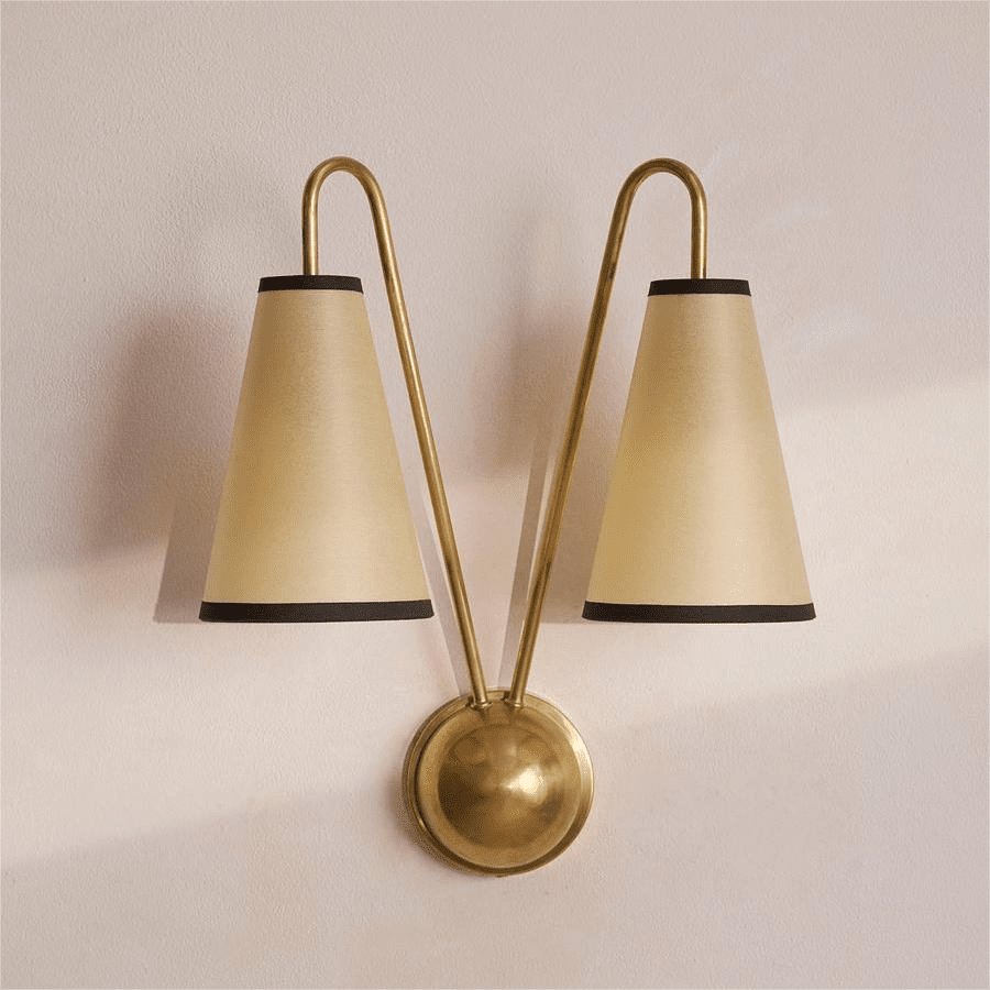 Vireo Twin Wall Light – Modern Brass & Fabric Sconce for Bedroom, Living Room, Hallway