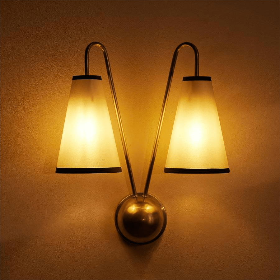 Vireo Twin Wall Light – Modern Brass & Fabric Sconce for Bedroom, Living Room, Hallway