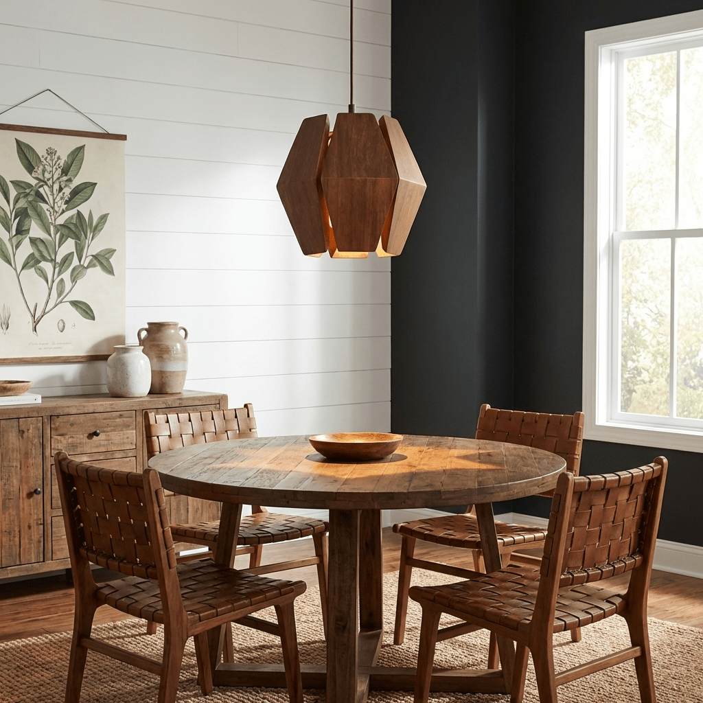 Virex Wood Pendant Light – Faceted Walnut Geometric Lantern