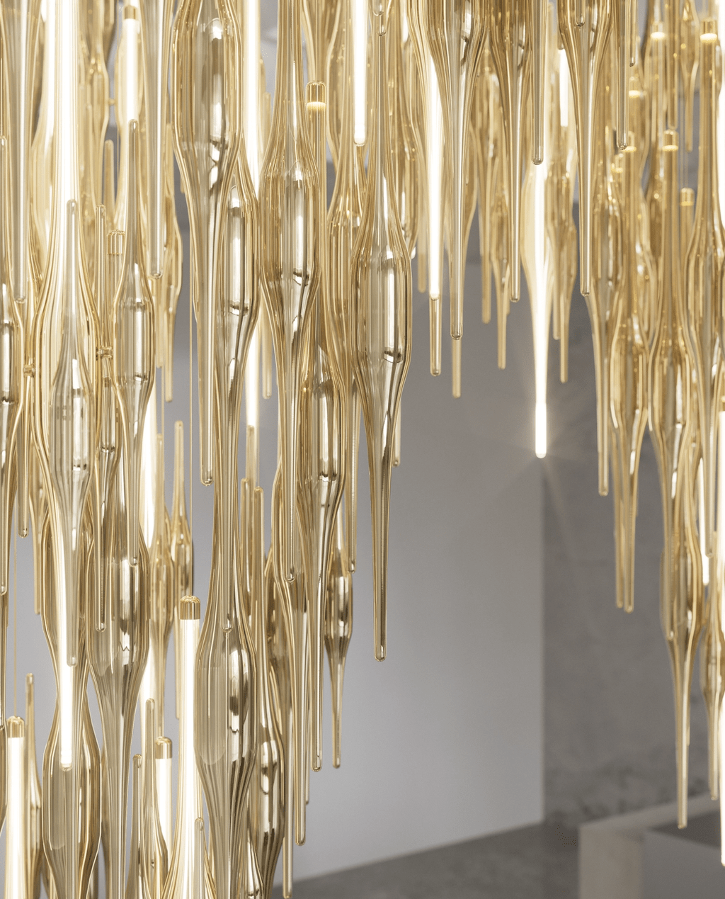 Vitara Glass Drop Chandelier — Amber Gothic LED Pendant