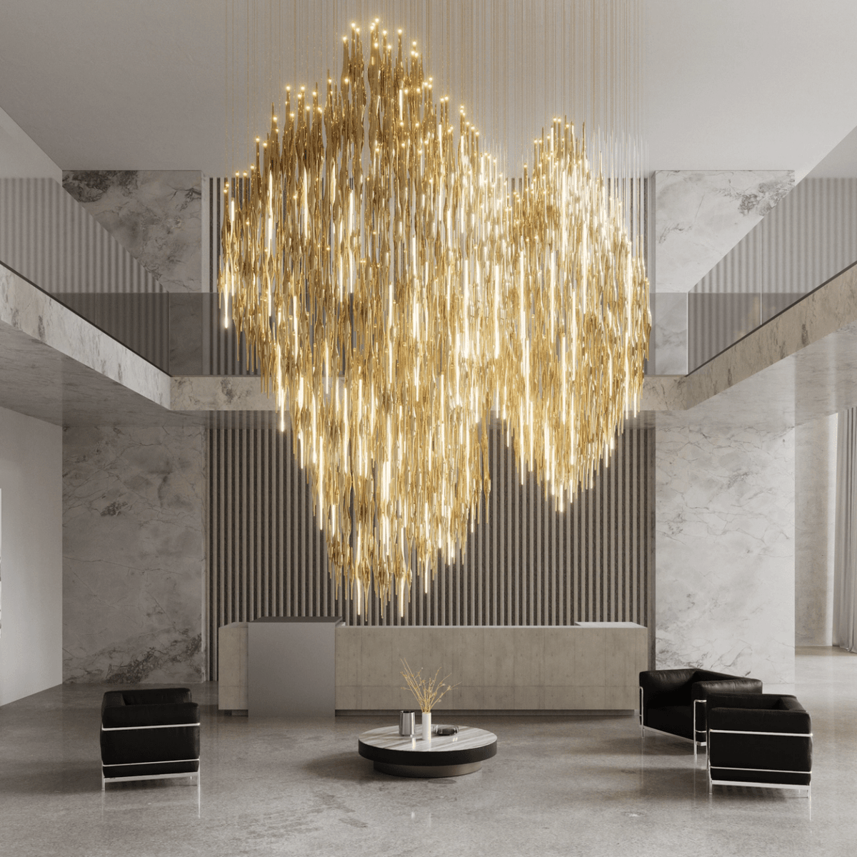 Vitara Glass Drop Chandelier — Amber Gothic LED Pendant