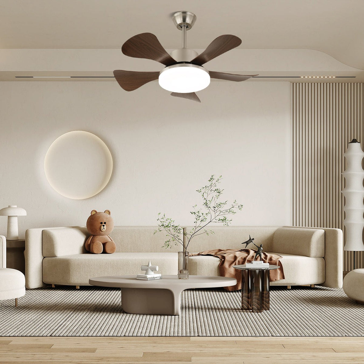 Vivian Ceiling Fan Light with LED Illumination and Walnut Wood Blades