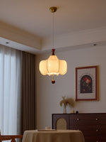 Vivienne Cloud Fabric Pendant Light with Walnut Wood Accents