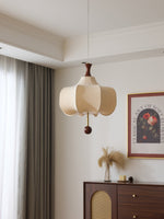 Vivienne Cloud Fabric Pendant Light with Walnut Wood Accents