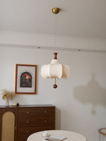 Vivienne Cloud Fabric Pendant Light with Walnut Wood Accents