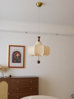 Vivienne Cloud Fabric Pendant Light with Walnut Wood Accents