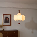Vivienne Cloud Fabric Pendant Light with Walnut Wood Accents