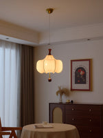 Vivienne Cloud Fabric Pendant Light with Walnut Wood Accents