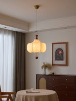 Vivienne Cloud Fabric Pendant Light with Walnut Wood Accents