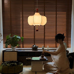 Vivienne Cloud Fabric Pendant Light with Walnut Wood Accents