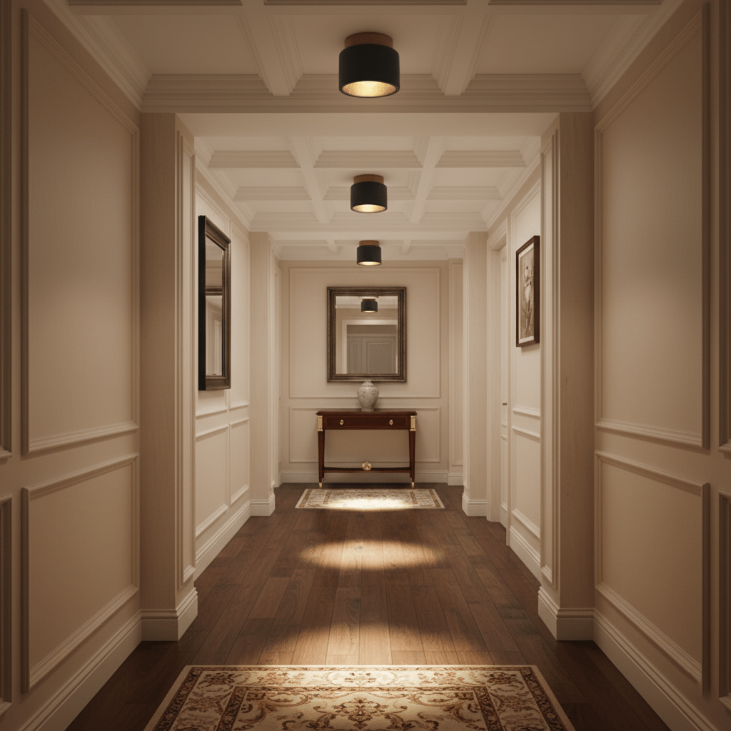 Volcanic Glow Flush Mount Ceiling Light in Black Travertine and Walnut