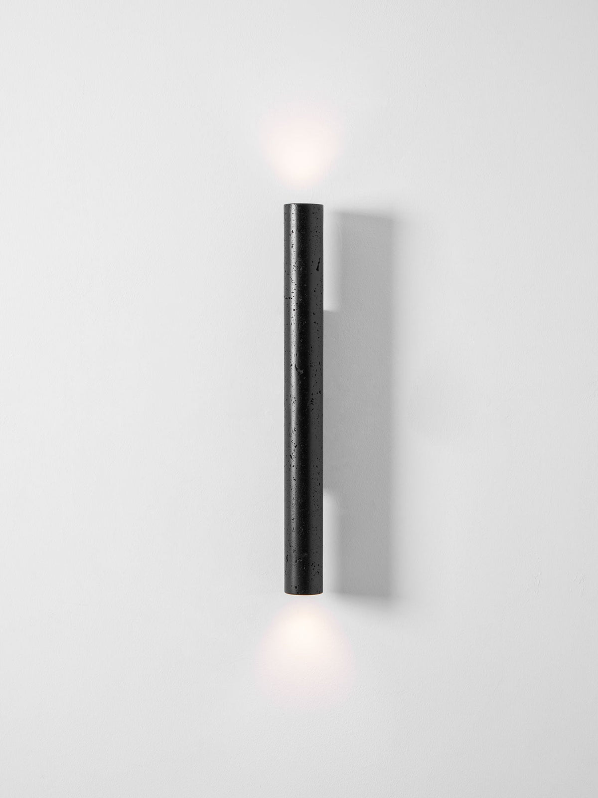 Volcanic Noir Wall Sconce – Black Travertine & Walnut Up-Down Light