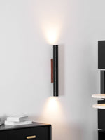 Volcanic Noir Wall Sconce – Black Travertine & Walnut Up-Down Light