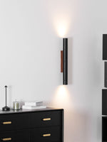 Volcanic Noir Wall Sconce – Black Travertine & Walnut Up-Down Light