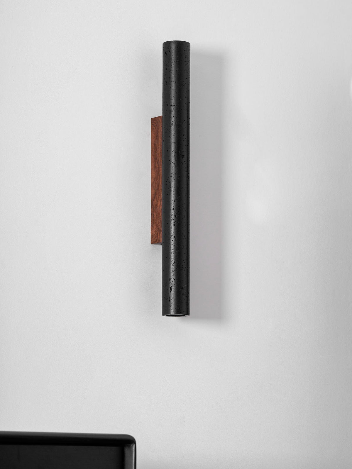 Volcanic Noir Wall Sconce – Black Travertine & Walnut Up-Down Light