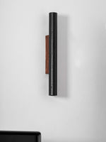 Volcanic Noir Wall Sconce – Black Travertine & Walnut Up-Down Light