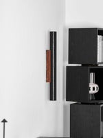 Volcanic Noir Wall Sconce – Black Travertine & Walnut Up-Down Light