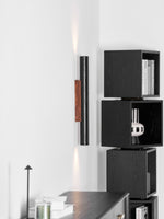 Volcanic Noir Wall Sconce – Black Travertine & Walnut Up-Down Light