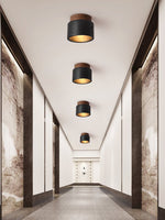Volcanic Glow Flush Mount Ceiling Light in Black Travertine and Walnut
