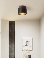 Volcanic Glow Flush Mount Ceiling Light in Black Travertine and Walnut