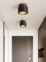 Volcanic Glow Flush Mount Ceiling Light in Black Travertine and Walnut
