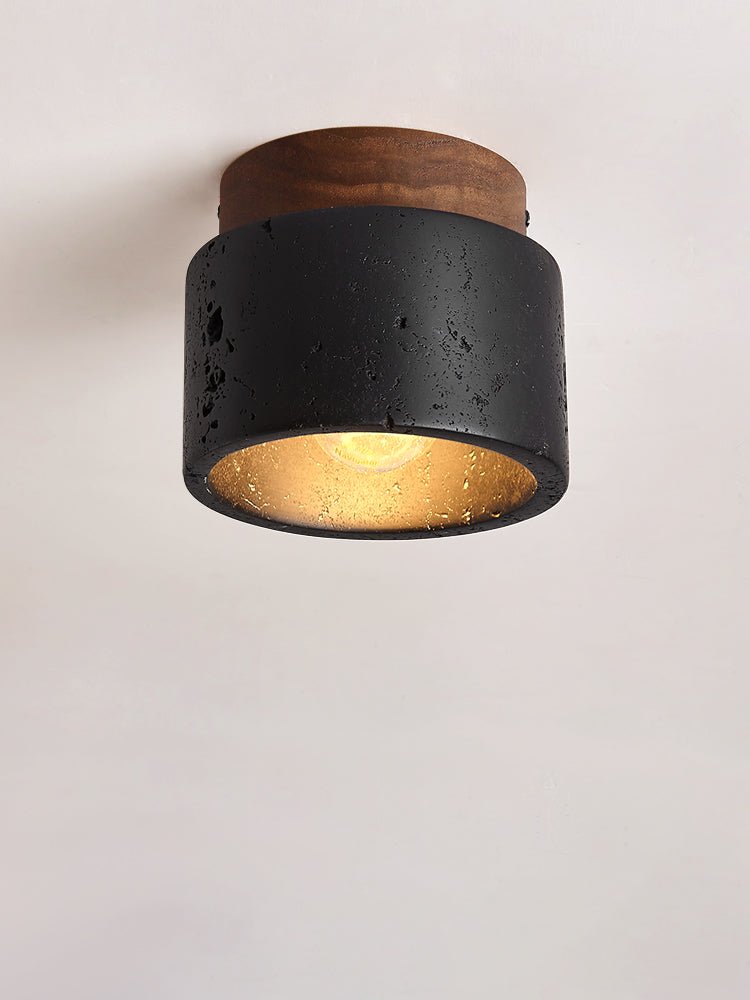 Volcanic Glow Flush Mount Ceiling Light in Black Travertine and Walnut