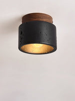 Volcanic Glow Flush Mount Ceiling Light in Black Travertine and Walnut