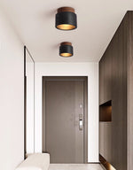 Volcanic Glow Flush Mount Ceiling Light in Black Travertine and Walnut