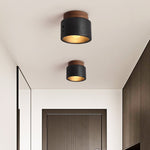 Volcanic Glow Flush Mount Ceiling Light in Black Travertine and Walnut