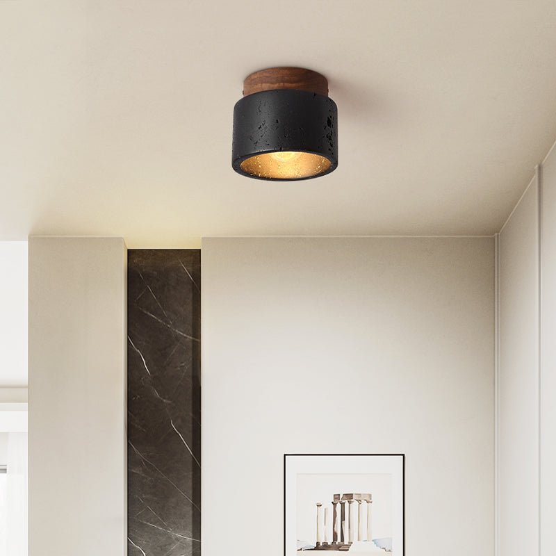 Volcanic Glow Flush Mount Ceiling Light in Black Travertine and Walnut