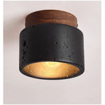 Volcanic Glow Flush Mount Ceiling Light in Black Travertine and Walnut
