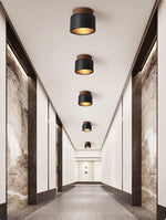 Volcanic Glow Flush Mount Ceiling Light in Black Travertine and Walnut