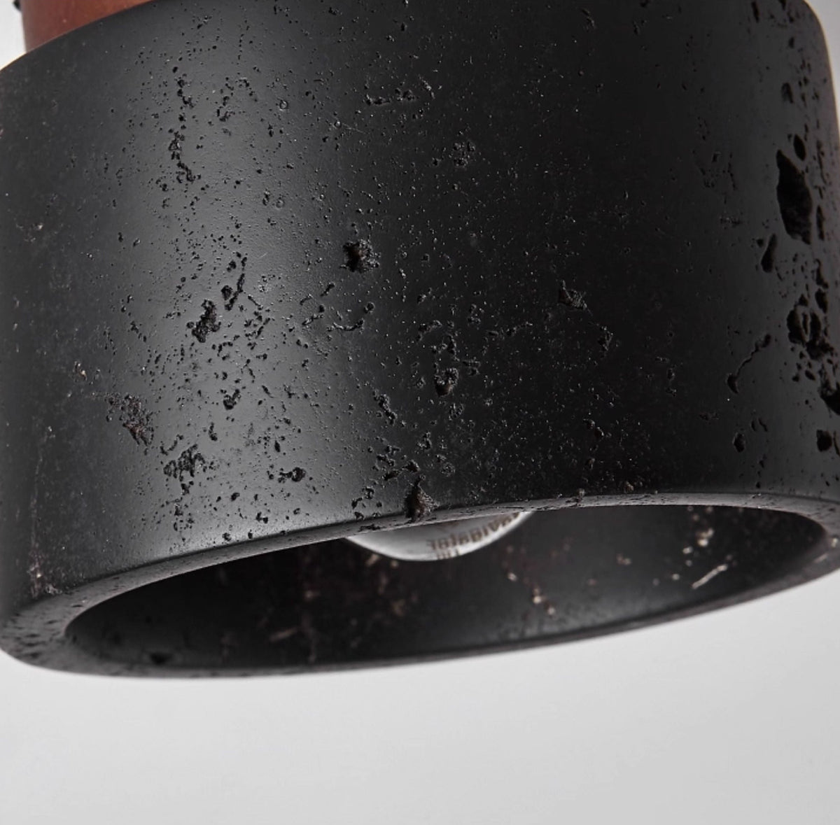 Volcanic Glow Flush Mount Ceiling Light in Black Travertine and Walnut