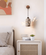 Volcanic Glow Travertine Wall Sconce with Walnut Accent