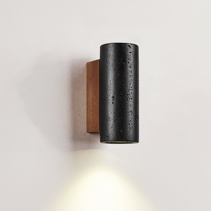 Volcanic Noir Wall Sconce – Black Travertine & Walnut Up-Down Light