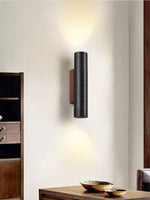 Volcanic Noir Wall Sconce – Black Travertine & Walnut Up-Down Light
