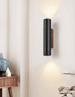 Volcanic Noir Wall Sconce – Black Travertine & Walnut Up-Down Light