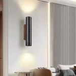 Volcanic Noir Wall Sconce – Black Travertine & Walnut Up-Down Light