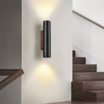 Volcanic Noir Wall Sconce – Black Travertine & Walnut Up-Down Light