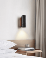 Volcanic Noir Wall Sconce – Black Travertine & Walnut Up-Down Light