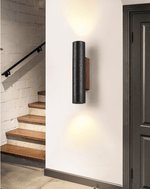Volcanic Noir Wall Sconce – Black Travertine & Walnut Up-Down Light
