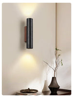 Volcanic Noir Wall Sconce – Black Travertine & Walnut Up-Down Light
