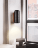 Volcanic Noir Wall Sconce – Black Travertine & Walnut Up-Down Light