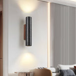 Volcanic Noir Wall Sconce – Black Travertine & Walnut Up-Down Light