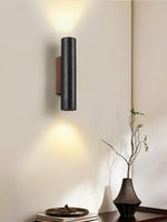 Volcanic Noir Wall Sconce – Black Travertine & Walnut Up-Down Light