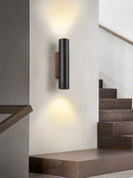Volcanic Noir Wall Sconce – Black Travertine & Walnut Up-Down Light