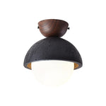 Volcanic Orb Flush Mount Ceiling Light in Black Travertine and Opal Glass
