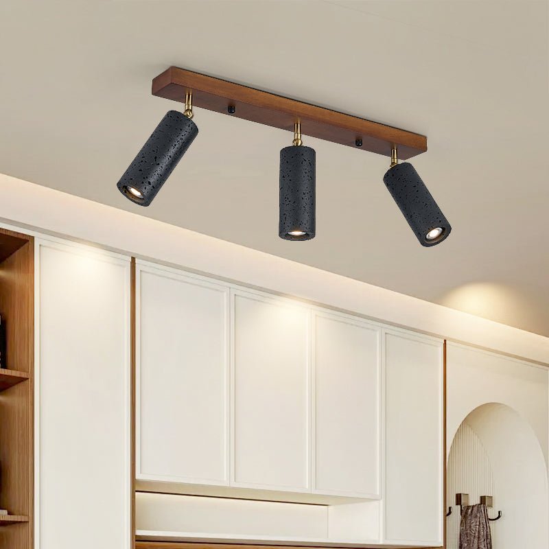 Walnut Wood and Black Travertine Ceiling Spot Light, 3 or 4 Light