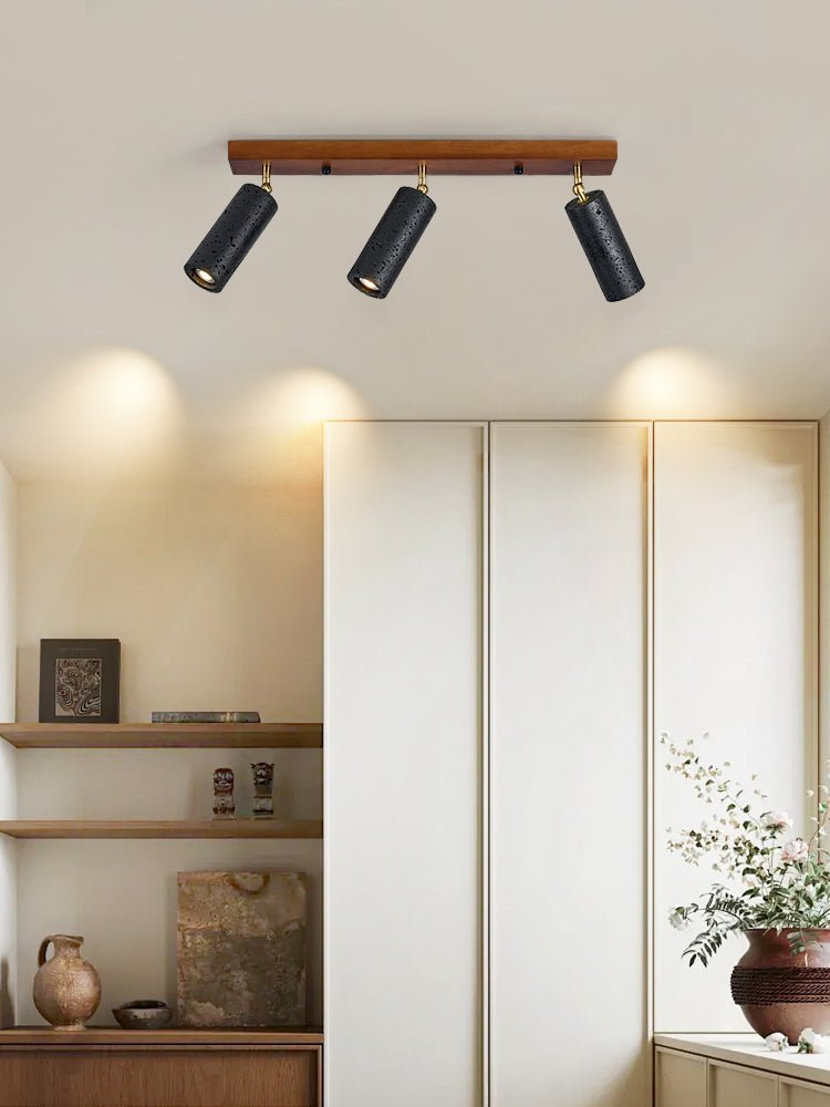 Walnut Wood and Black Travertine Ceiling Spot Light, 3 or 4 Light