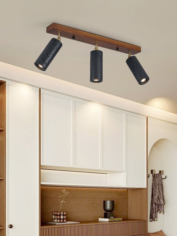 Walnut Wood and Black Travertine Ceiling Spot Light, 3 or 4 Light